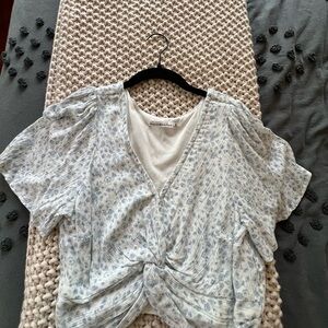 Abercrombie & Fitch Cream Flutter Sleeve Wrap Blouse